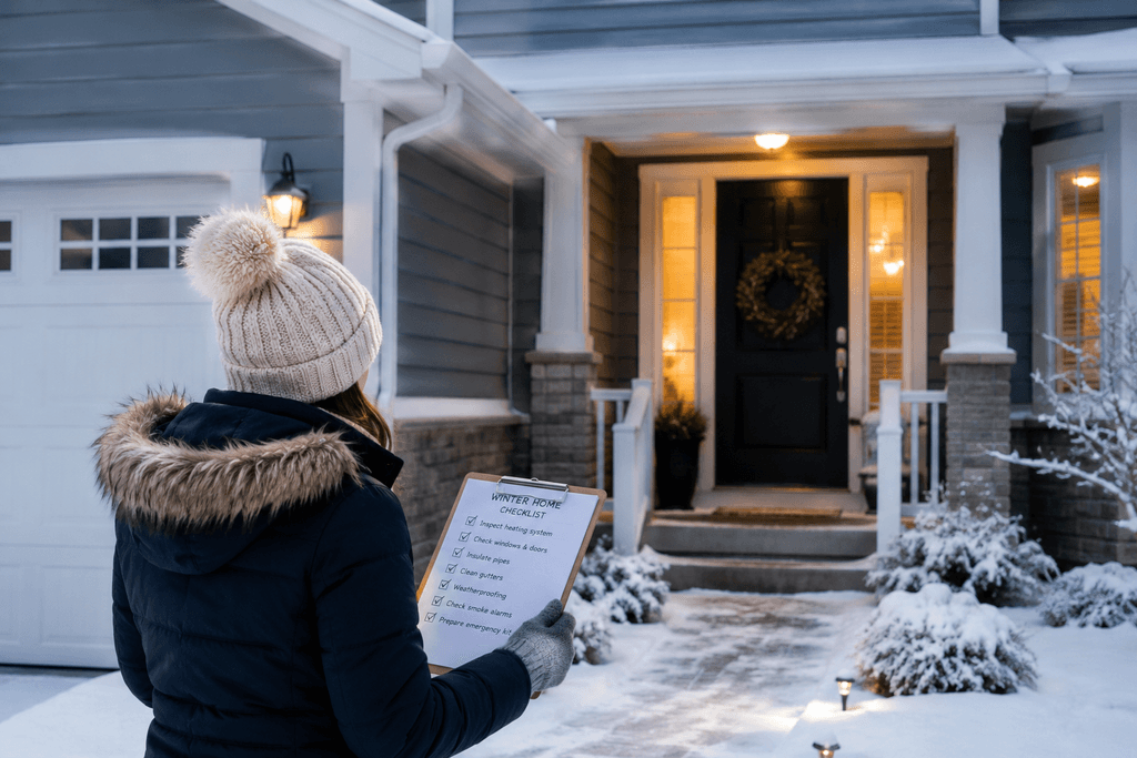 Home prepared for freezing temperatures with snow outside